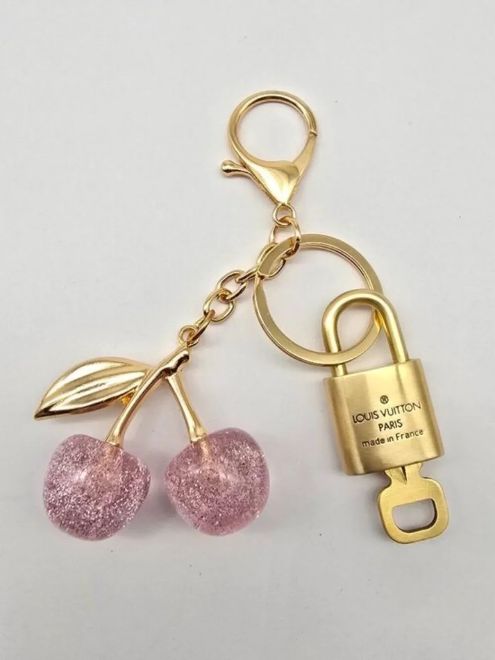 Authentic LV Louis Vuitton Gold Lock & Key 🔑 Unbranded Cherry Keychain Charm